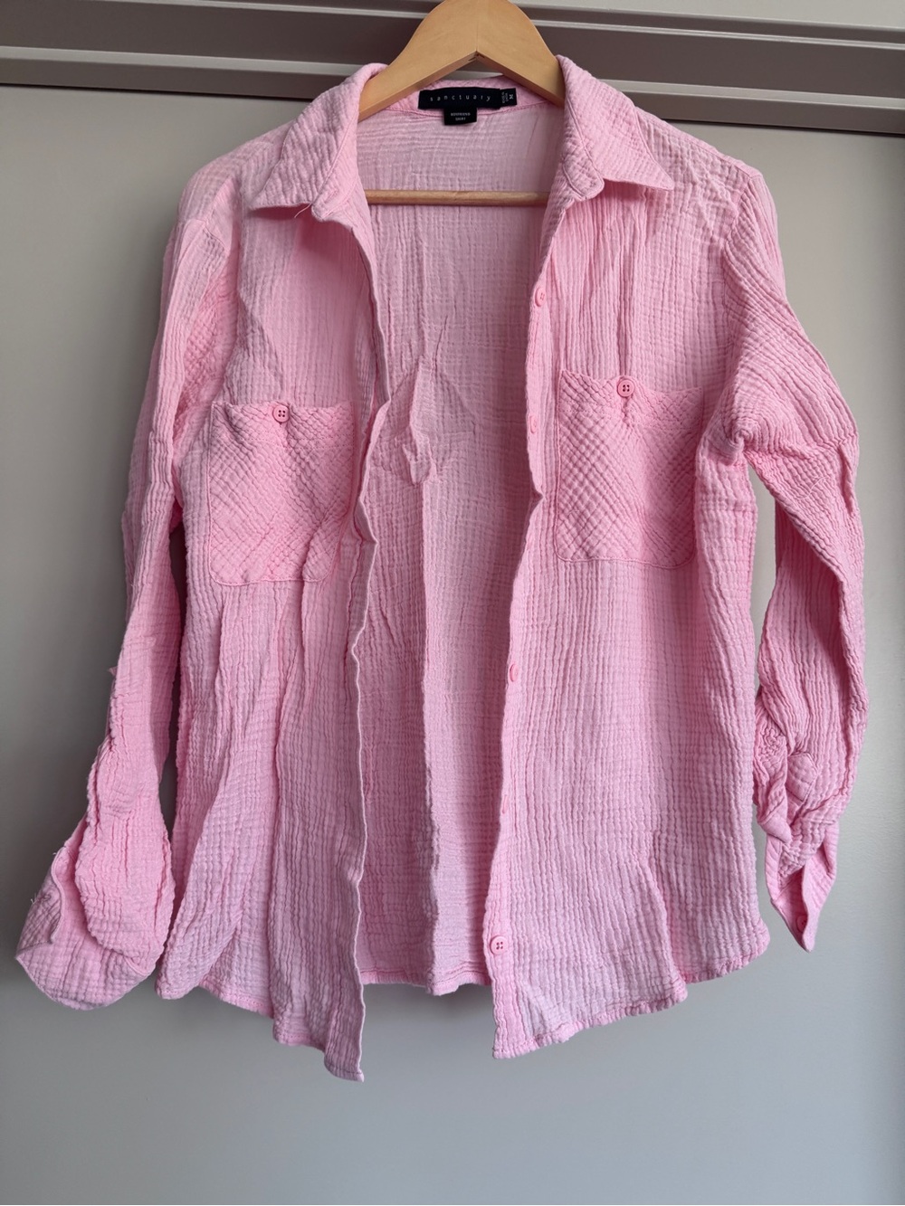 Sanctuary Pale Pink Crinkled Button-Up